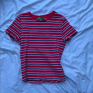 red white and navy striped tee